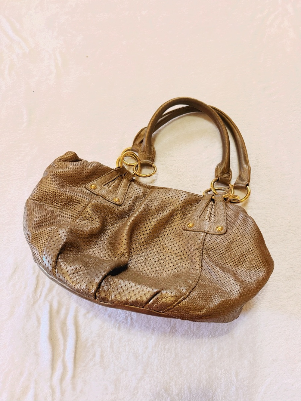 Alfani Brown Perforated Leather Shoulder Bag with Gold Hardware